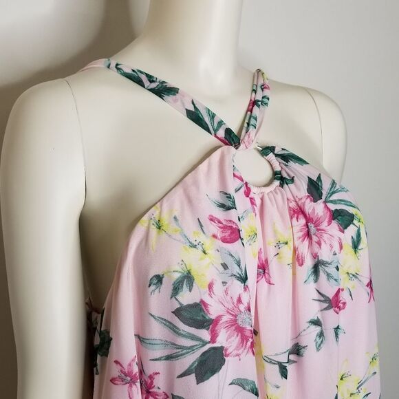 Torrid Mesh Halter O-Ring Tank Top All Over Floral Print Pink Size 2 - Picture 3 of 12